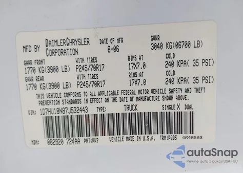 2007 Dodge Ram 1500 St from USA, damaged, VIN 1D7HU18N87J532443